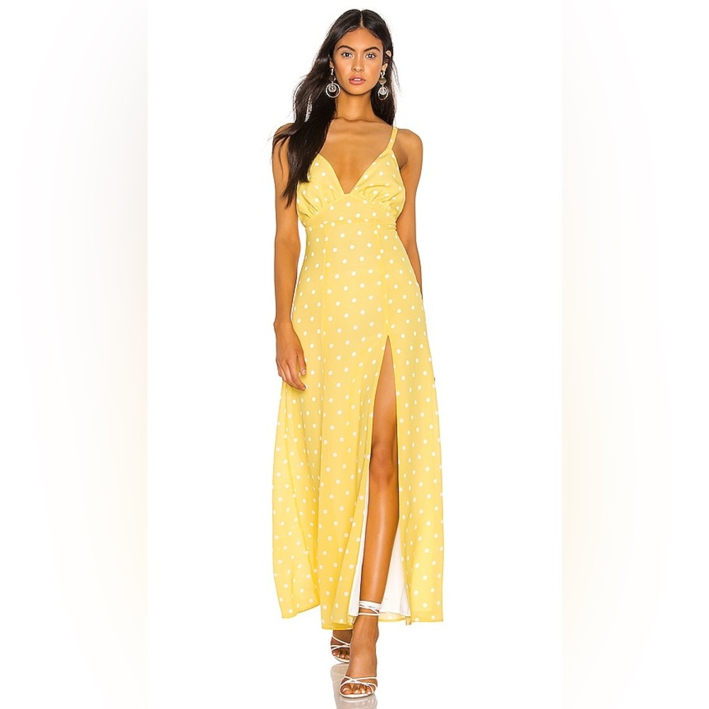 New Privacy Please Tatiana Maxi Dress in Yellow & White Dot